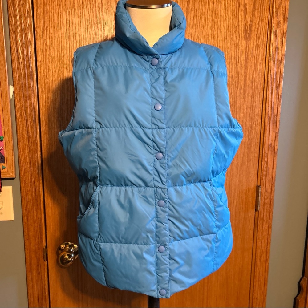 Lands' End Lightweight Puffer Vest Sz Large 14-15 Blue Goose Down Filled Comfy‎